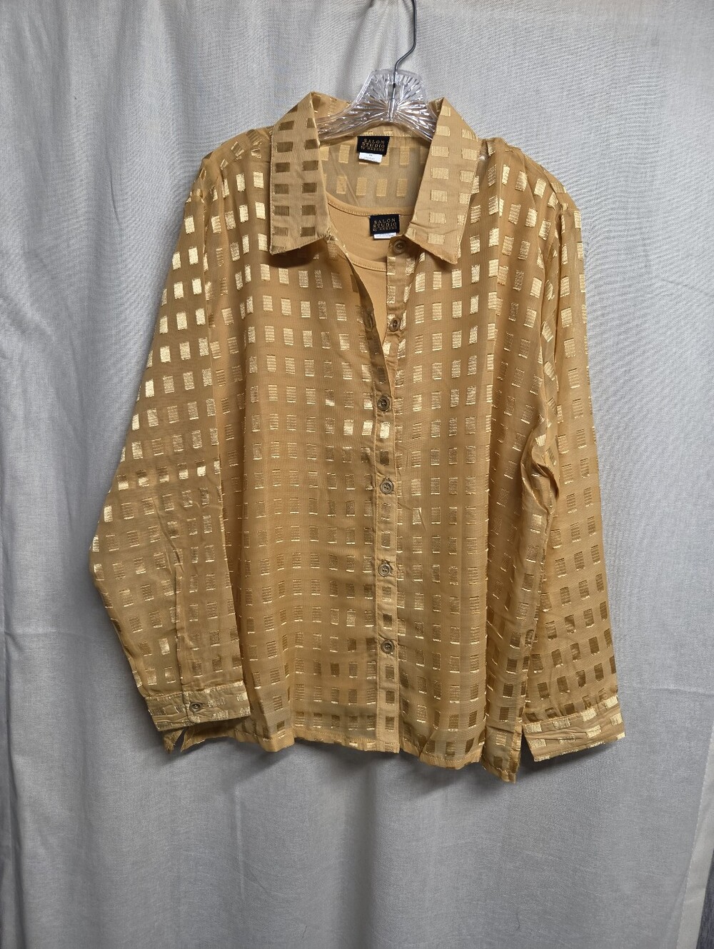 Women's Metallic Gold Grid Button-Down Shirt